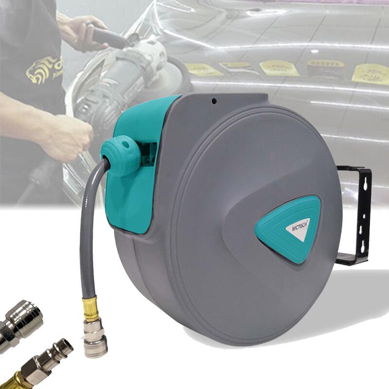 UISEBRT Schlauchtrommel Automatik Druckluft 10m - Druckluftschlauch Aufroller Wandschlauchhalter Grau (10m)