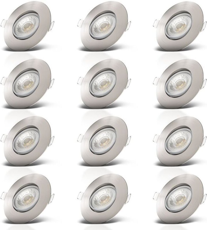 B.k.licht - Einbaustrahler 68mm 12er Set - 230V, 4,9W, 480lm, led, warmweiß, matt-nickel