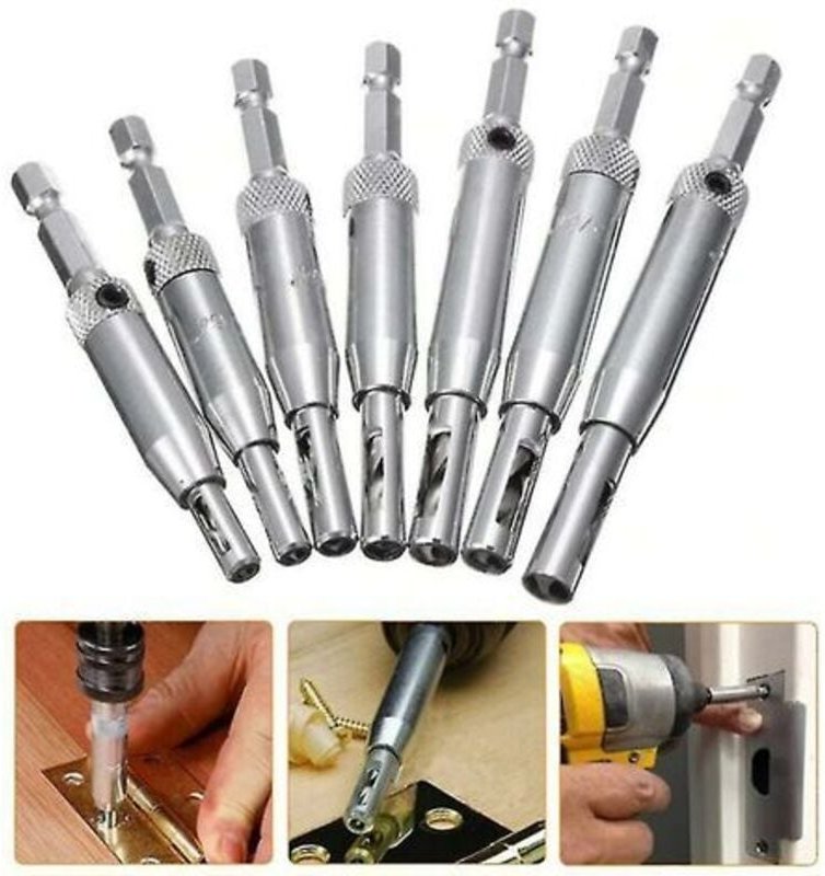 7-teiliges selbstzentrierendes Scharnierbohrer-Set – Schnellarbeitsstahl – Tür-/Fensterlochöffner