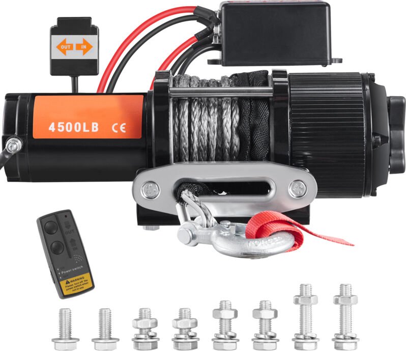 12 v 4500 lb elektrische Seilwinde, Nylonseil, IP55 1/4 Zoll x 39 Fuß atv UTV-Winde mit kabelloser Fernbedienung und Klü...