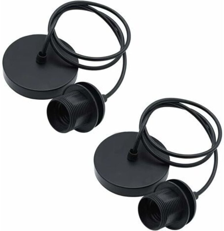 Set mit 2 E27 Deckenrosetten in Schwarzchrom mit Sicherungsring für Lampenschirme, geeignet für DIY-Pendelleuchten, Vint...