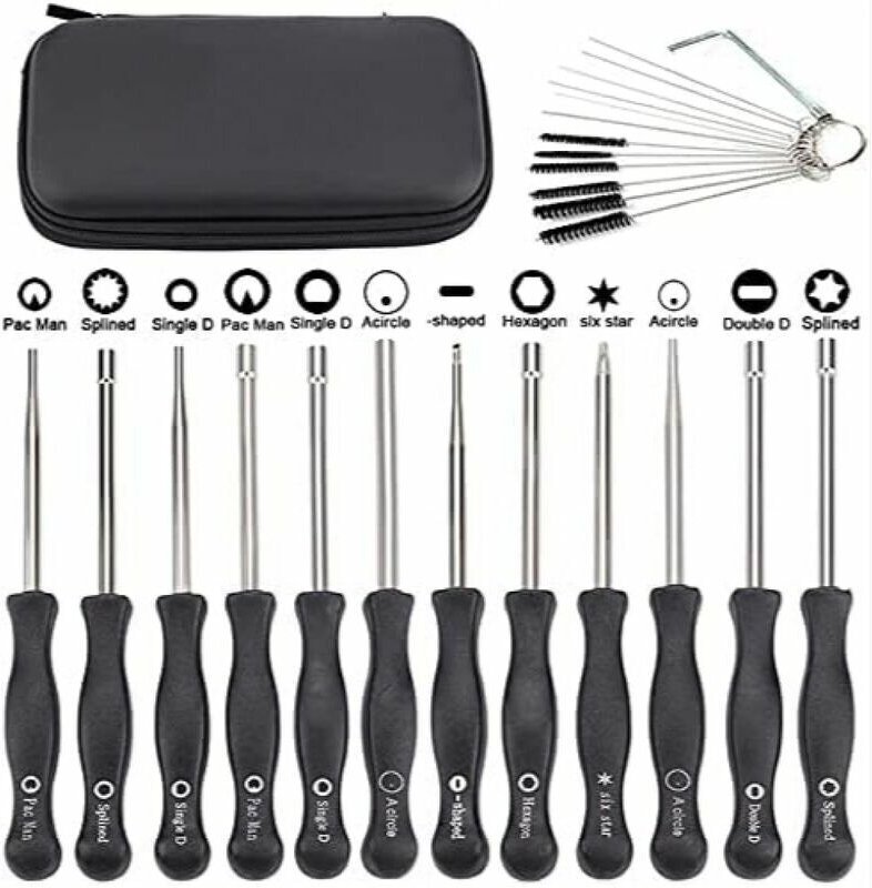 Satz mit 12 Schraubendrehern zum Einstellen der Vergaser kleiner Echo- und STIHL-Motoren, mit Bürste und Reinigungswerkz...