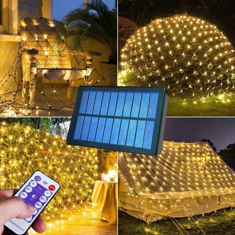 Solar-Lichternetz, 3 m x 2 m LED-Lichterkette, 8 Beleuchtungsmodi, Balkonzaun-Netz, Lichterkette, wasserdichte Vorhangli...