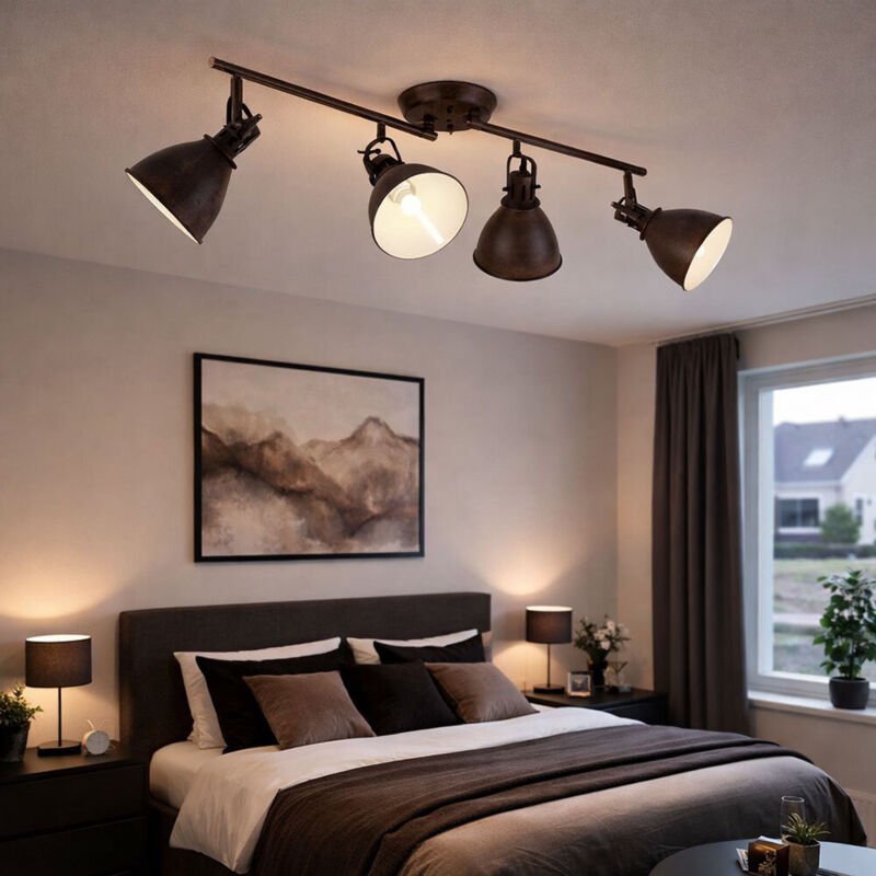 Deckenleuchte 4 Strahler Spotleiste Strahler beweglich Spotleuchte Deckenlampe, Metall rost, 4x E14 Fassungen, LxBxH 80x...