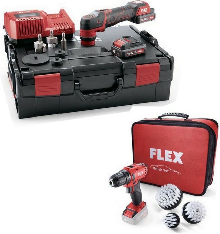 Flex - Akku Polierer pxe 80 10.8-EC/2.5 Set freilaufend + Akku-Bohrschrauber dd 2G