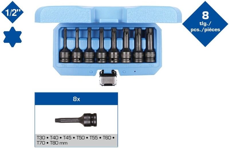 Brilliant Tools - 1/2' Kraft Bit-Stecknuss Satz, Torx, 8-tlg, T30 - T80
