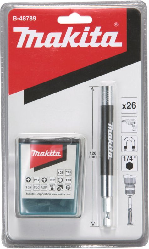 Porte-embouts magnétique avec douille coulissante, 120 mm, incl. 25 pcs. jeu d'embouts 1/4 - 120mm - 26 pcs. - Makita