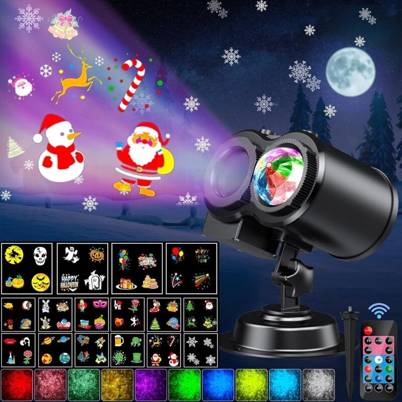 LED-Weihnachtsprojektor für draußen, 2-in-1, LED-Weihnachtsprojektionslampe für draußen mit Fernbedienung, 16 umschaltba...