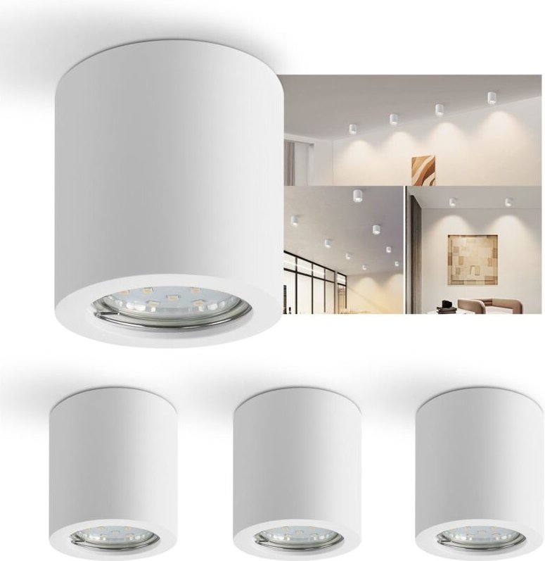 GBLY 4x Aufbauspot weiß Aufbaustrahler rund: Deckenspots GU10 Spots Deckenleuchte Aufputz 230V aus Gips Aufbauleuchte kl...