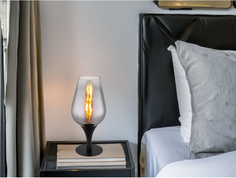 Ausgefallene led Tischleuchte mit Rauchglas Lampenschirm, Höhe 31cm