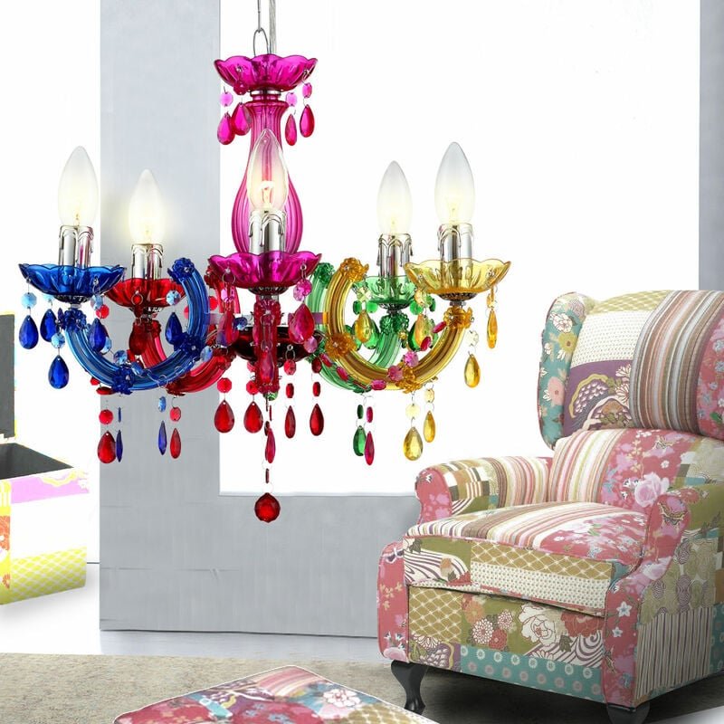 Etc-shop - Kronleuchter modern Pendelleuchte Schlafzimmerleuchte 5 flammig, Kristalle bunt, Metall Acryl, 5x E14, DxH 44...