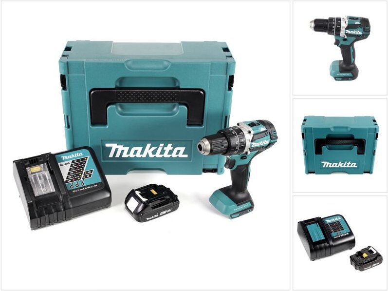 Makita DHP 484 RA1J Akku Schlagbohrschrauber 18 V 54 Nm Brushless + 1x Akku 2,0 Ah + Ladegerät + Makpac