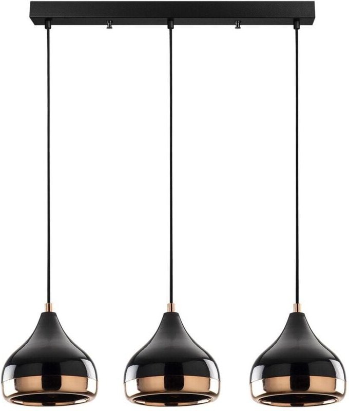 Pendelleuchte aus schwarzem und kupferfarbenem Metall mit 3 Glühbirnen - YILDO