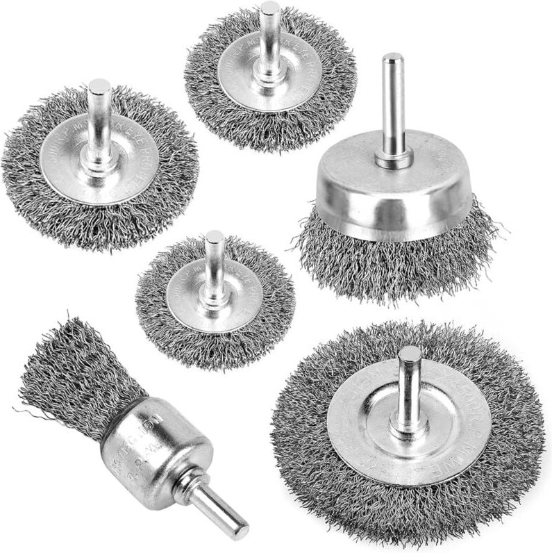 Bohrer-Drahtbürsten, 6er-Set, 0,012 mm Bohrung, Kohlenstoffstahl-Drahtbürsten zum Reinigen von Rost, Abisolieren und Sch...