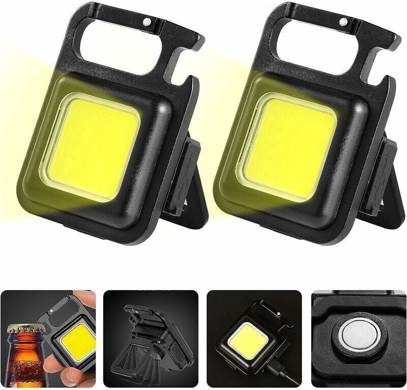 Ahlsen - 2 Stück Mini-Taschenlampen, wiederaufladbar, 500 Lumen, 4 Modi, tragbar, kleine, magnetische Inspektions-LED-Ar...