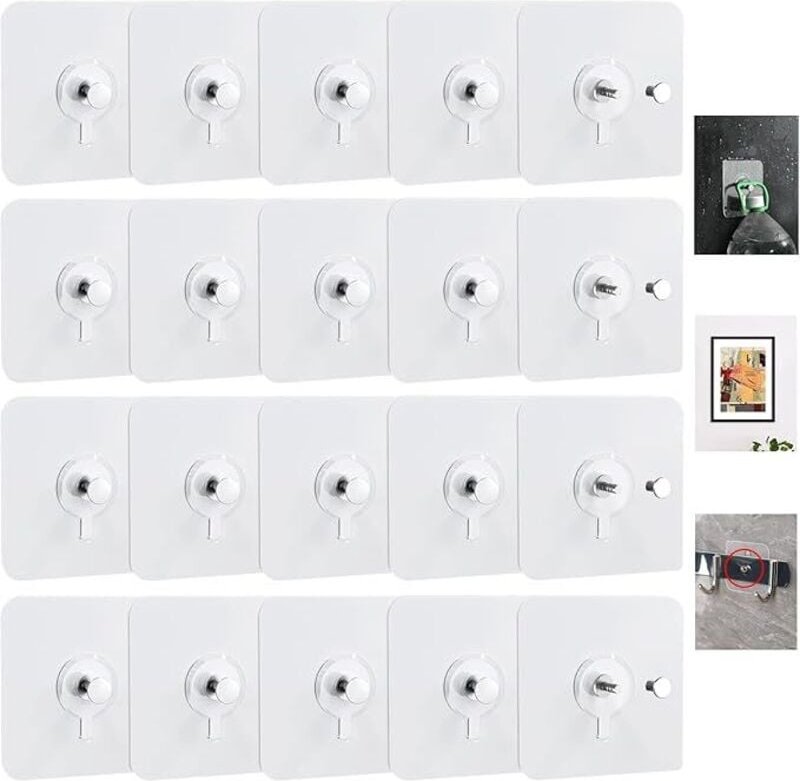 20 Stück Bilderhaken Selbstklebend Transparent Klebehaken Bilder-Haken Ohne Bohren Wandhaken Wasserdicht Bildaufhänger S...