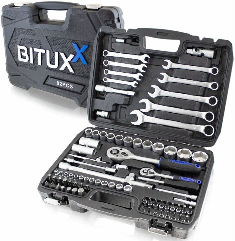 Bituxx - 82 tlg Knarrenkasten Ratschenschlüssel Werkzeugkoffer Werkzeugkiste bestückt
