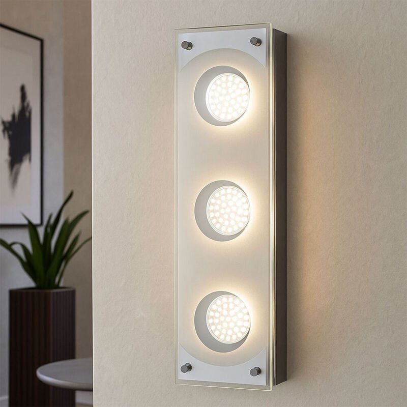 Deckenleuchte Deckenlampe Wandleuchte Wandlampe Stahl gebürstet, chrom, Glas satiniert, 3x led 3 Watt 260 Lumen warmweiß...