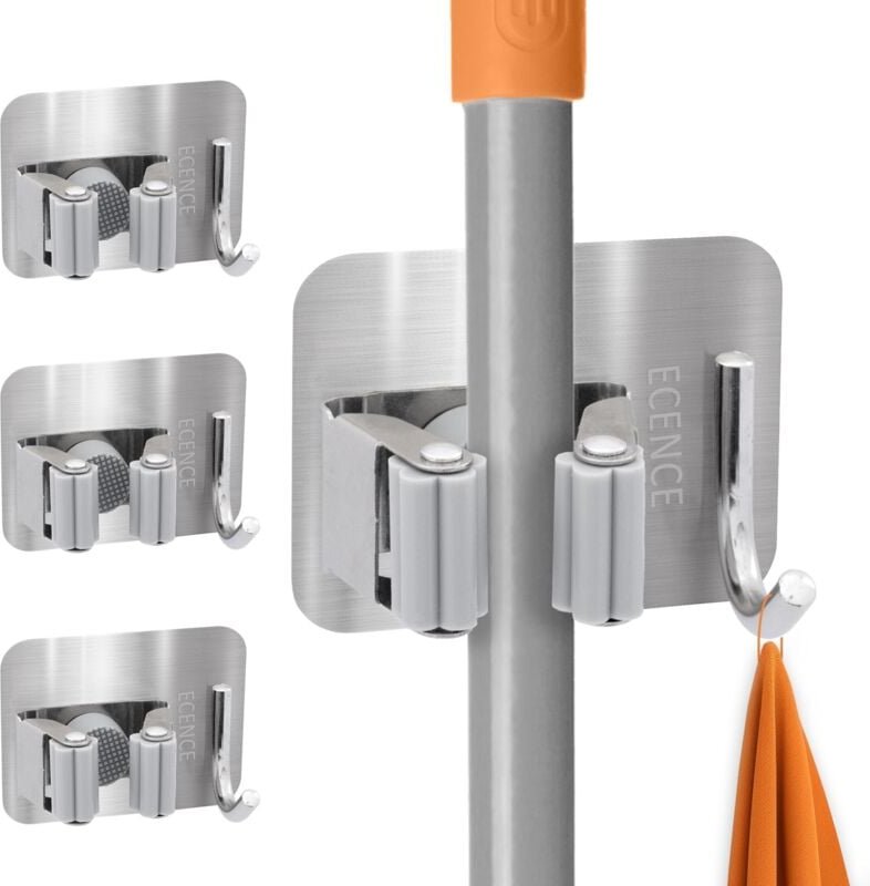 4x Gerätehalter Besenhalter Selbstklebend Silber Gartengerätehalter