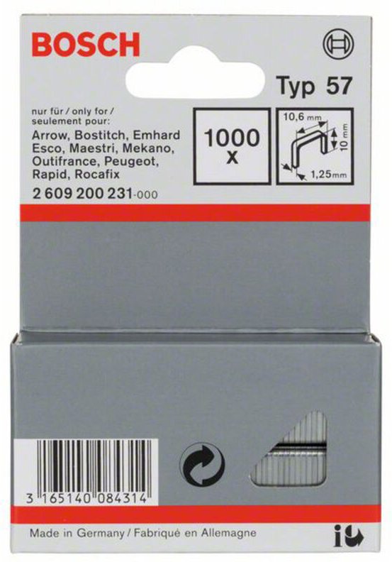 Flachdrahtklammer Typ 57, 10,6 x 1,25 x 10 mm -2609200231 - Bosch