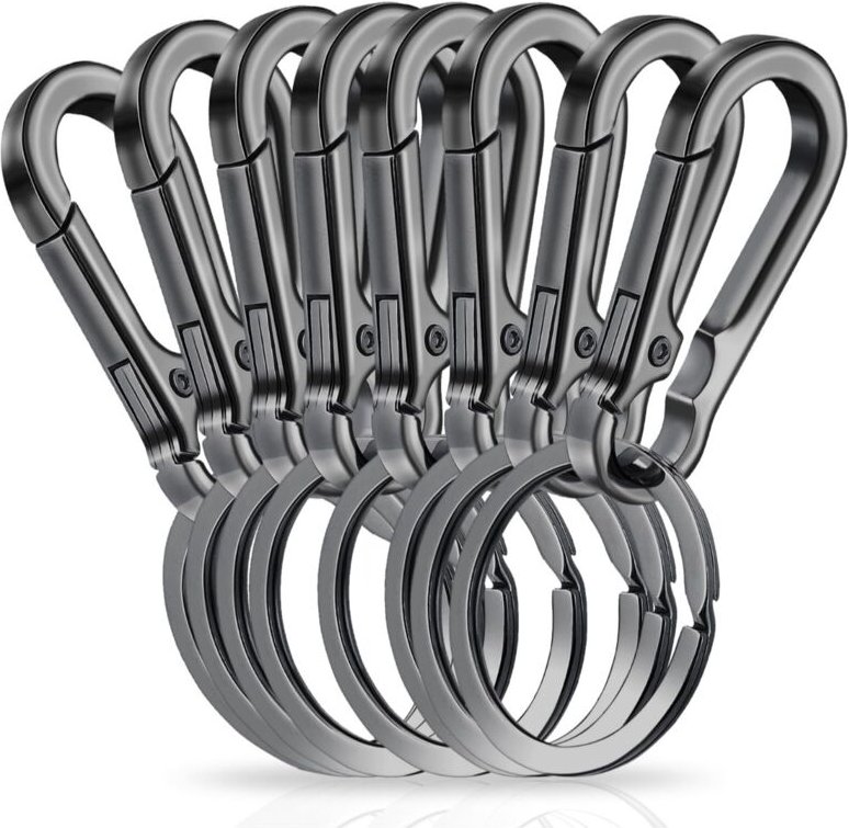 Set mit 8 Karabiner-Schlüsselanhängern, Metall-Schlüsselanhänger für Herren, für Rucksäcke, Reisen, Camping, abnehmbar, ...