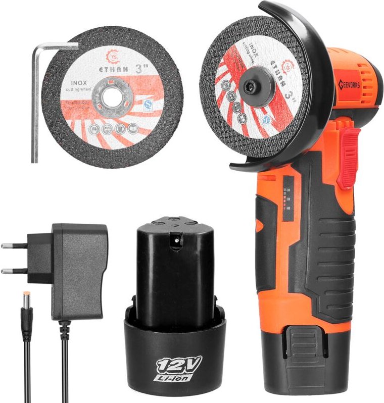 Ej.life - Mini-Akku-Schleifgerät, 76 mm Mini-Akku-Winkelschleifer, Akku-Winkelschleifer mit Ladegerät und 2 x 2000 mAh A...