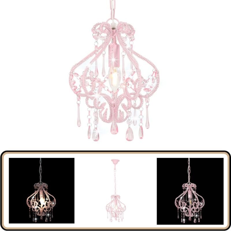Thumbnail - Deckenleuchte mit Perlen Rosa Rund E14 - Dekorleuchte - Wandleuchte - Wohnzimmer Deko - Schlafzimmer Dekoration - Rosa L...