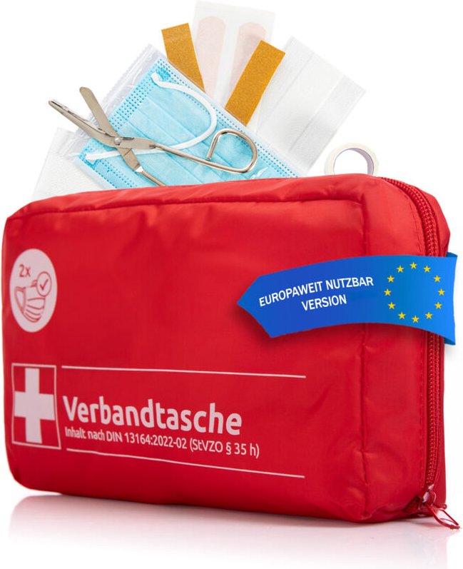 BigDean Verbandskasten Verbandstasche - rot nach DIN 13164:2022 - Erste Hilfe Set Auto - Auto Verbandskasten 2025 - Erst...