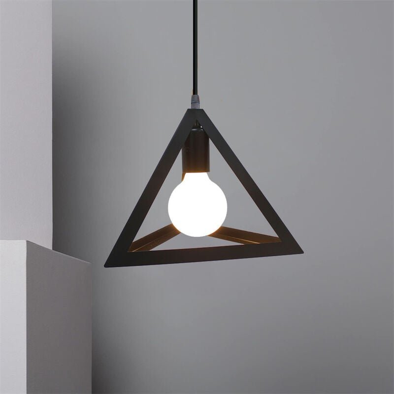 Pendelleuchte Dreieck, 1 Flammig Hängelampe im Stil Industrial, Kreativ Kronleuchter mit Metall Käfig E27 Edison Birne f...