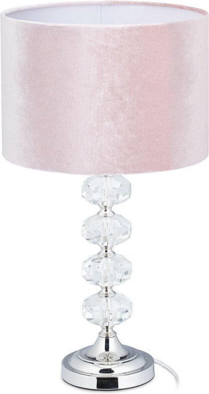 Thumbnail - Tischlampe, Samt und Kristall, HxD: 47 x 26 cm, E14-Fassung, Nachttischlampe, indirekte Beleuchtung, rosa - Relaxdays