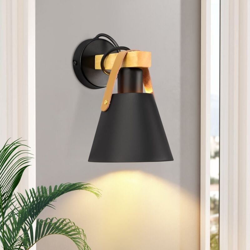 Wandleuchte Vintage Retro E27 Wandlampe Wohnzimmer Schwarz Industrie Wand Nachtlampe Holz Innen Wandbeleuchtung für Schl...