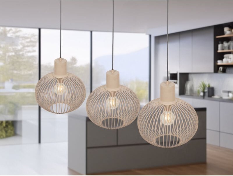Trio Leuchten - Pendelleuchte gila 3-flammig mit Gitter Lampenschirmen Beige, Breite 120cm