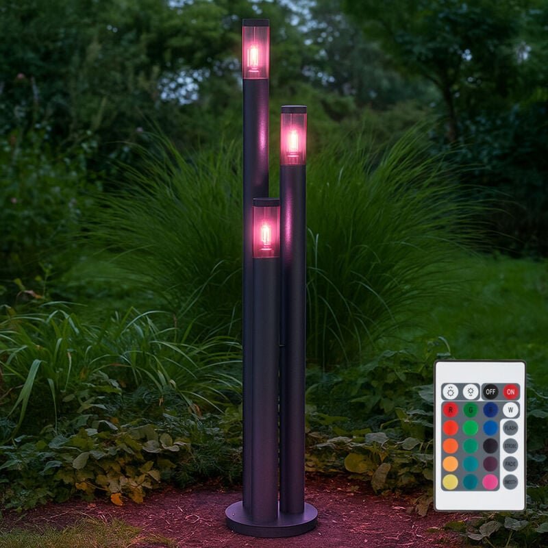 Wegeleuchten Außen Edelstahl Außenlampe Standleuchte Gartenleuchte Groß für draußen, anthrazit rauch, Fernbedienung dimm...