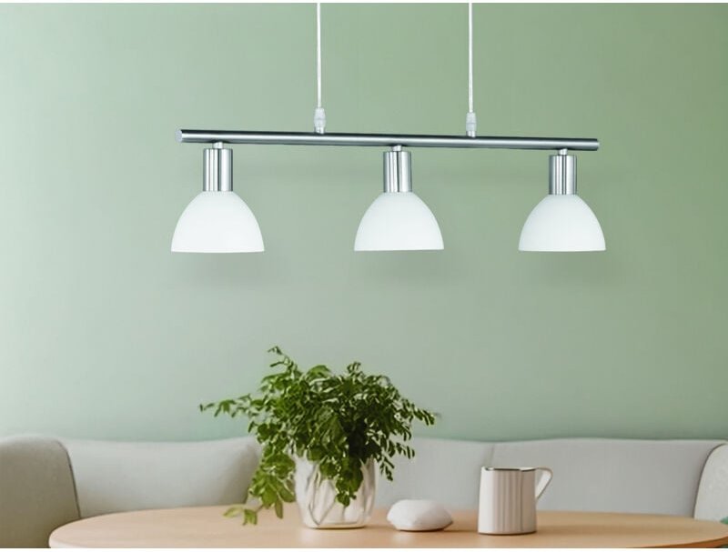 Thumbnail - Meinewunschleuchte - led Balken Pendelleuchte 3 flammig Lampenschirme Glas Weiß, Breite 61cm