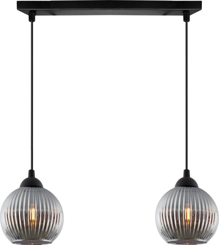 Riffle Schwarze Hängelampe, 2 Flach, Graphitform, Kugel E27