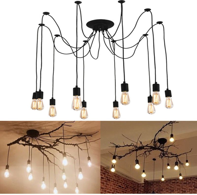 Axhup - Spinne Pendelleuchte, 10 Flammig Vintage Hängelampe im Industraille Stil, 200cm Kronleuchter Edison E27 Fassung ...
