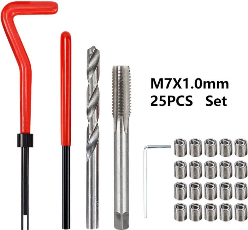 25-teiliges Gewindereparaturset, M7-Gewindereparaturset, Gewindeeinsatz, Helicoil-Typ, Gewindereparaturset, Gewindeeinsa...