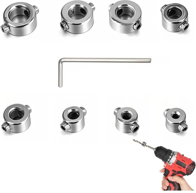 Jalleria - 8-teiliger Tiefenstoppringsatz, Bohrertiefenstopp, Tiefenstoppringe, für Bohrer, präzise Bohrkontrollstopps, ...