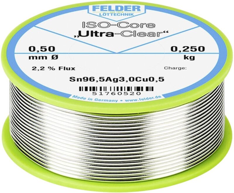 Felder ISO-Core "Ultra Clear" SAC305 Lötzinn Spule Sn96,5Ag3Cu0,5 0.250 kg 0.5 mm