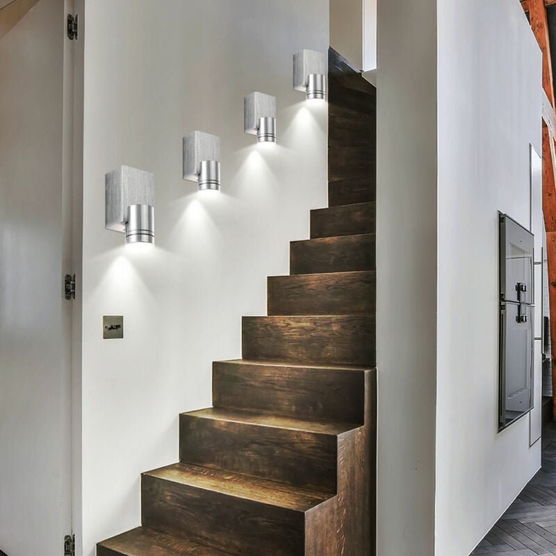 Etc-shop - 4er Set led Wand Spot Strahler Wohn Ess Zimmer Beleuchtung alu Spot Leuchte gebürstet