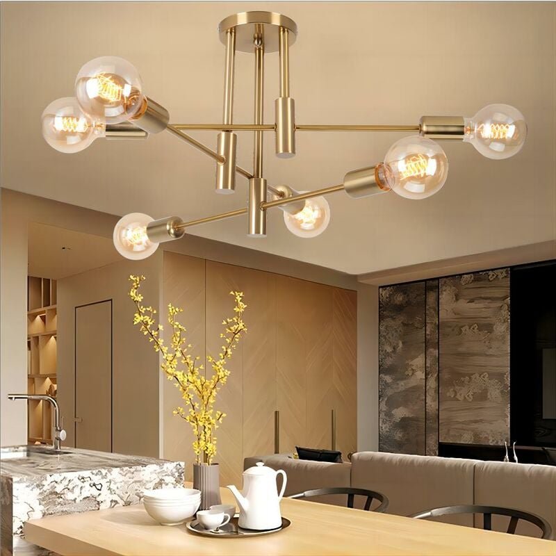 Deckenleuchte Industrielle Vintage, 6 Lichter E27, Deckenlampe aus Metall, Kreative Innenbeleuchtung für Esszimmer, Schl...