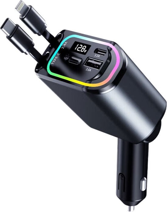 Einziehbares Ladegerät Auto 30W usb c Autoladegerät Zigarettenanzünder Schnellladegerät Adapter mit 90cm Ladekabel kfz H...