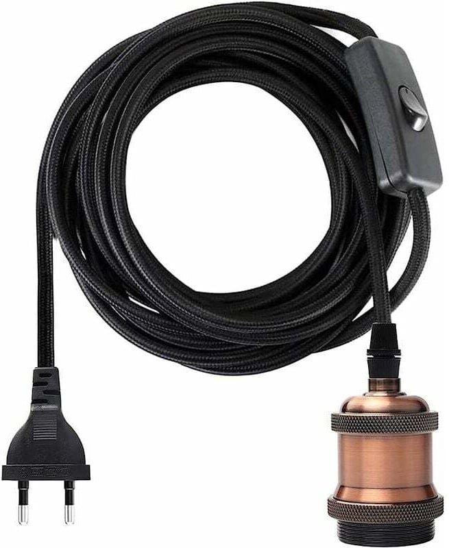 Jalleria - E27-Fassung mit Schalter. 3,5 Meter langes Kabel aus Stoff für Glühbirnenfassung/Edison-Retro-Pendelleuchte/K...