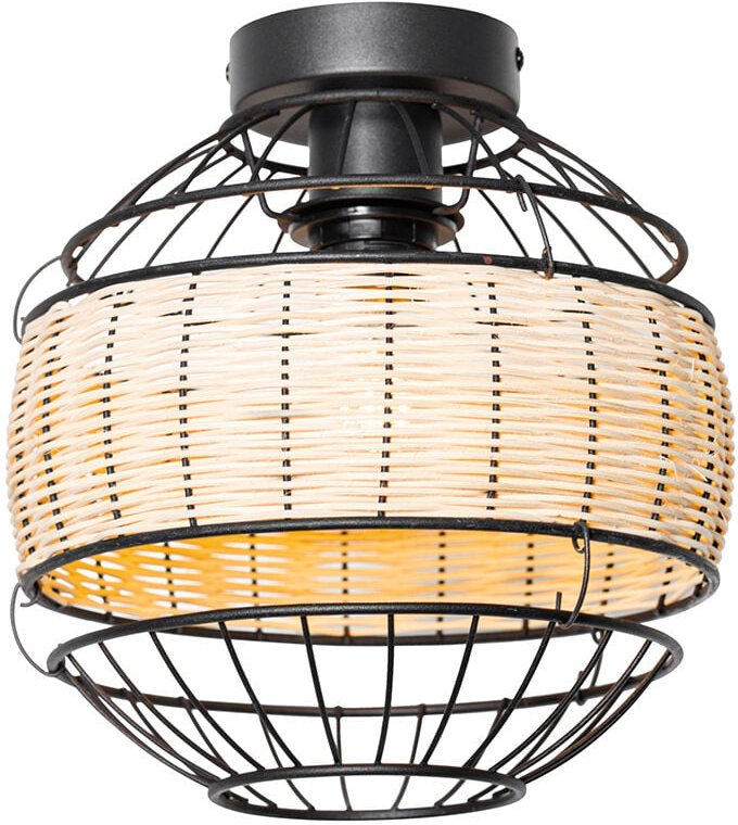 Orientalische Deckenlampe schwarz mit Rattan 25 cm - Emir