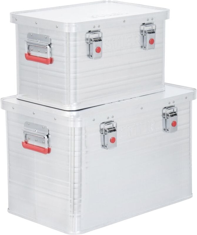 Alubox Set, 30L und 65L, stapelbare Transportkisten, Staub- und spritzwasserresistent mit Gummidichtung und Klapphandgri...