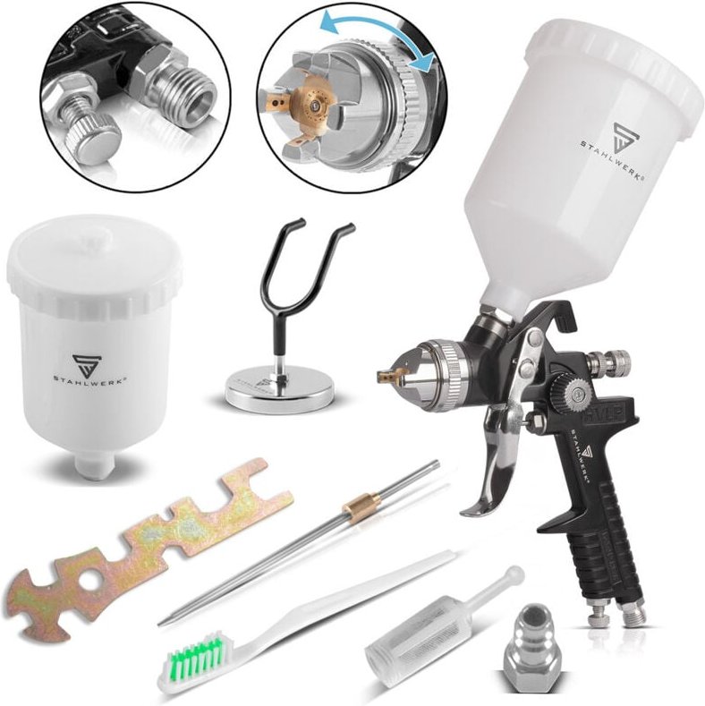 STAHLWERK HVLP Lackierpistole SG-600 ST mit 1,4 mm Düse und 600 ml Fließbecher