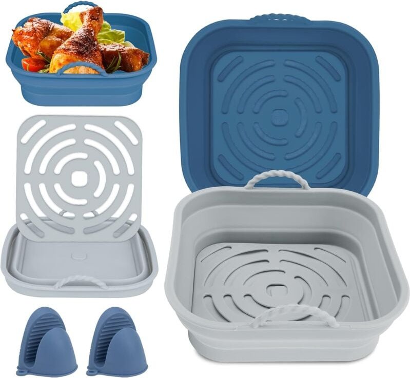 Bluedeer - Silikon Backpapier Für Heißluftfritteuse, 2Pcs 8.3Inch Airfryer Zubehör, Silikonform Heißluftfritteuse Reusab...