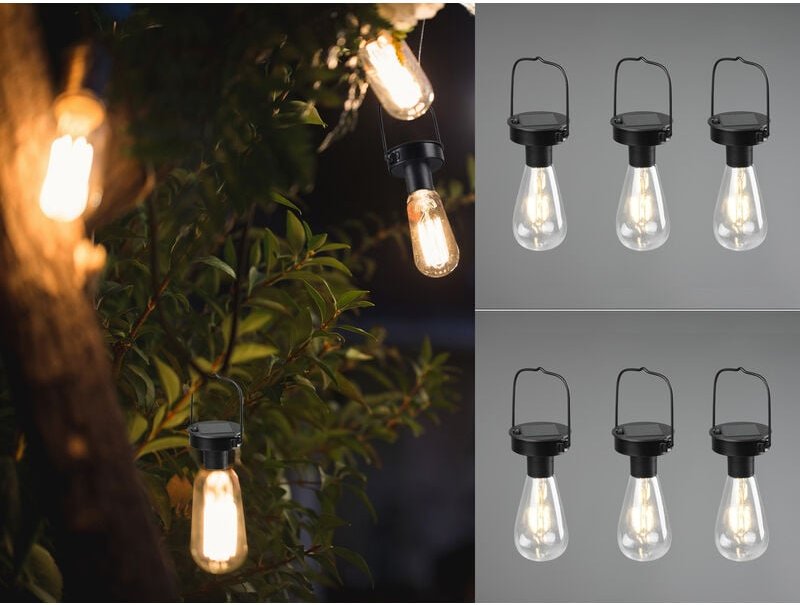 Thumbnail - Meinewunschleuchte - Solar led Hängeleuchte 6er set zum Aufhängen Schwarz Ø7cm Höhe 23cm