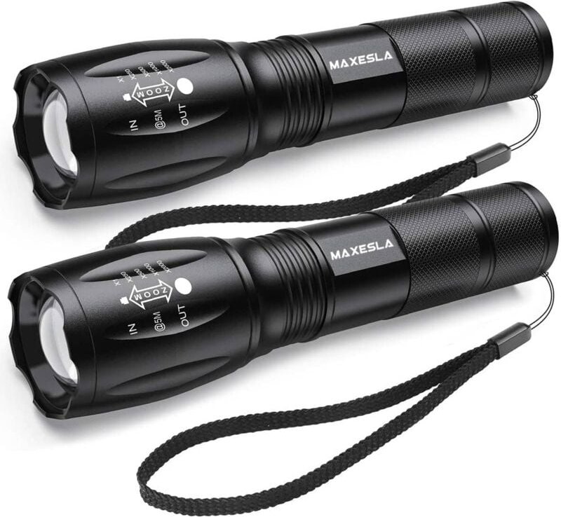 Aougo - Ultrastarke LED-Taschenlampe, 2000 Lumen, IP65 wasserdichte taktische Lampe, zoombar, 5 Beleuchtungsmodi, stoßfe...
