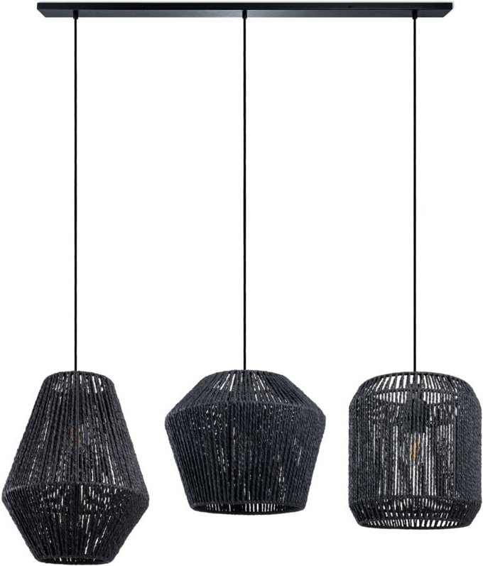 Pendelleuchte Esstisch Korb Boho Hängelampe Esszimmer Lampe E27 Rattan Pendelleuchte - Schwarz, Schwarz (Ø28 + Ø30 + Ø33...